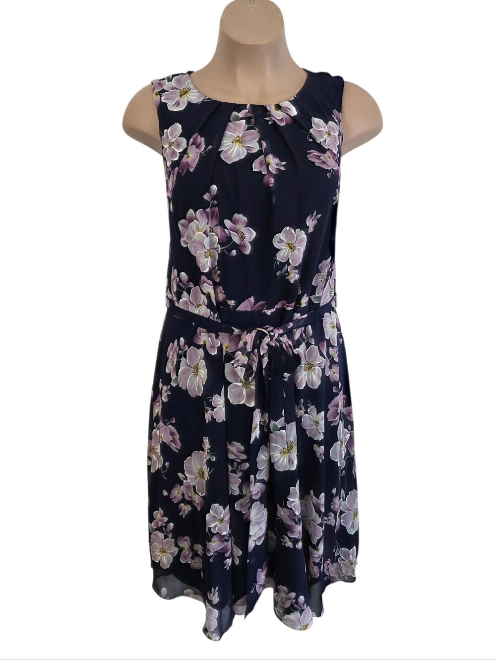 Jessica Howard Navy Purple Floral Sleeveless Chiffon Dress Size 18W ~ Pre-Owned